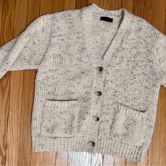 Zara Oversized Chunky Knit Cardigan Sweater Beige Speckled Button Front M-L. - Picture 2 of 7